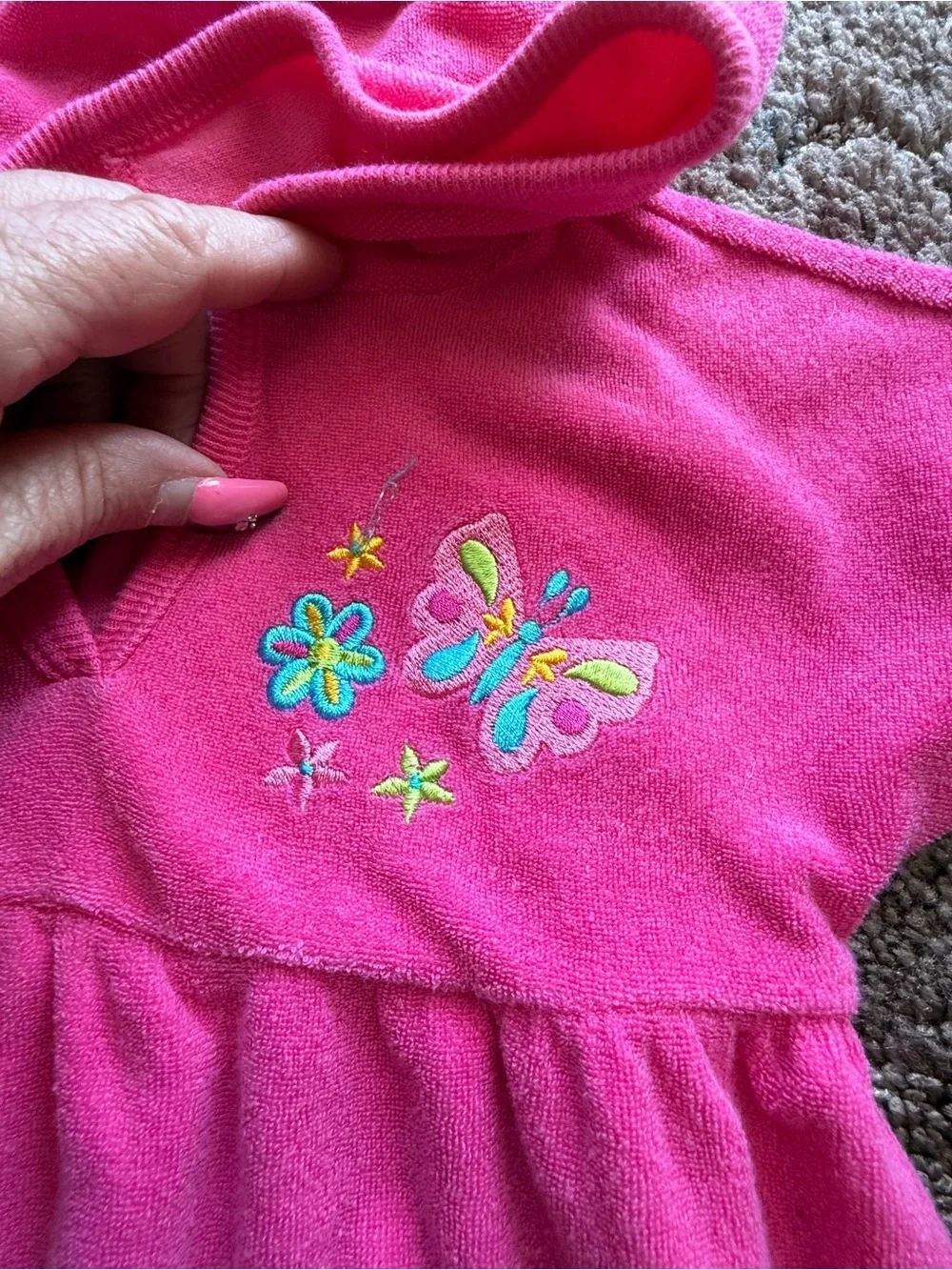 The Children's Place Bright Pink Hooded Terry Swim Coverup Dress with Butterfly